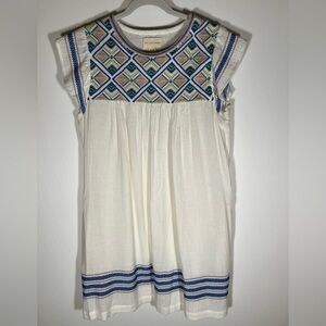 The Coast Brand Stinson white mini dress pink blue embroidered boho beachy OS